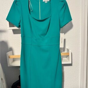 Calvin Klein Green Sheath Dress with Puff Sleeves
